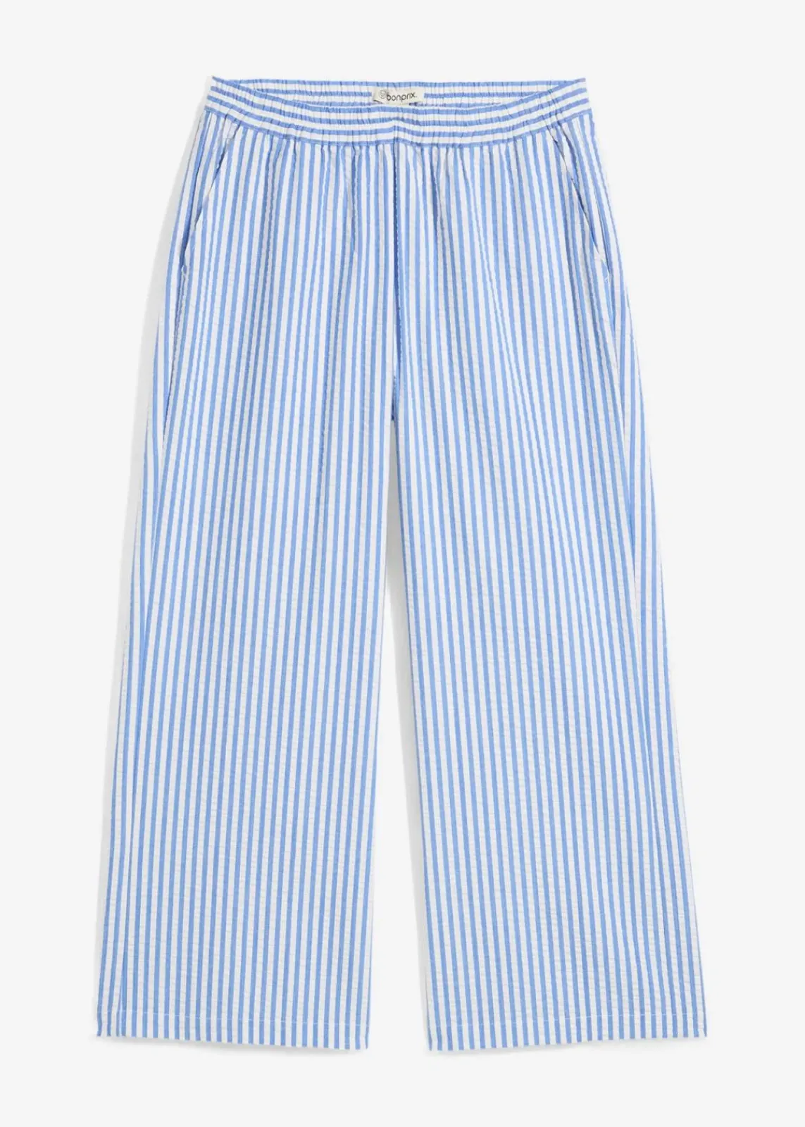 bonprix Hosen|Bekleidung·Kleider^Palazzo-Hose aus Seersucker, 7/8 Länge gletscherblau/wollweiß