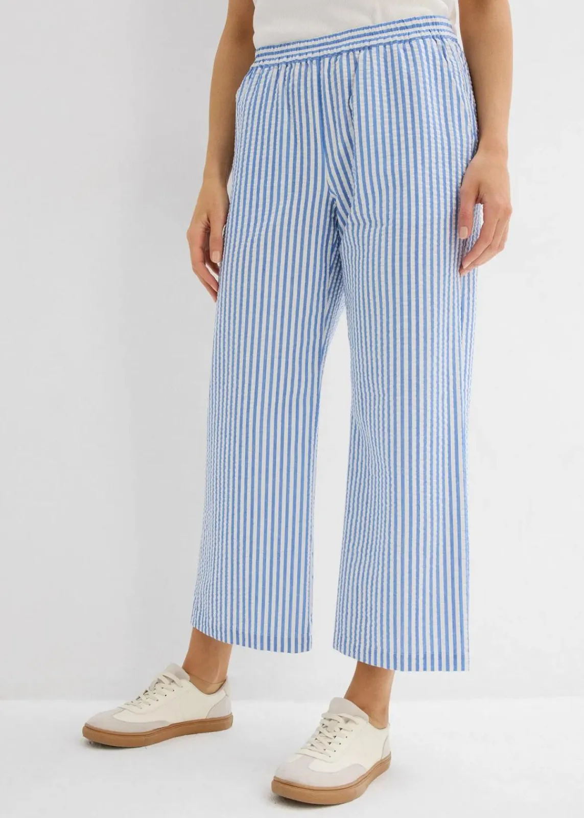 bonprix Hosen|Bekleidung·Kleider^Palazzo-Hose aus Seersucker, 7/8 Länge gletscherblau/wollweiß