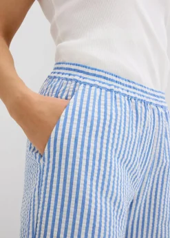 bonprix Hosen|Bekleidung·Kleider^Palazzo-Hose aus Seersucker, 7/8 Länge gletscherblau/wollweiß