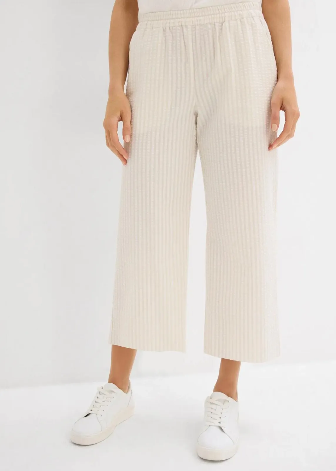 bonprix Bekleidung·Kleider|Hosen^Palazzo-Hose aus Seersucker, 7/8 Länge hellsand/wollweiß