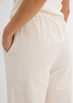 bonprix Bekleidung·Kleider|Hosen^Palazzo-Hose aus Seersucker, 7/8 Länge hellsand/wollweiß
