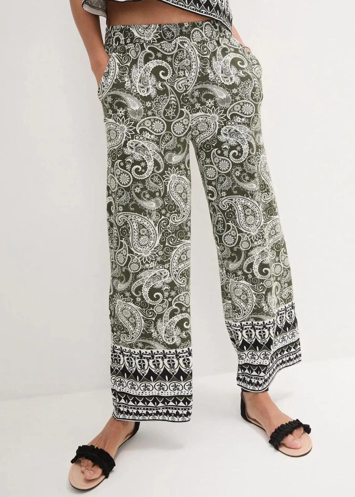 bonprix Bekleidung·Kleider|Hosen^Palazzo-Hose aus softem Viskose-Mix dunkeloliv paisley