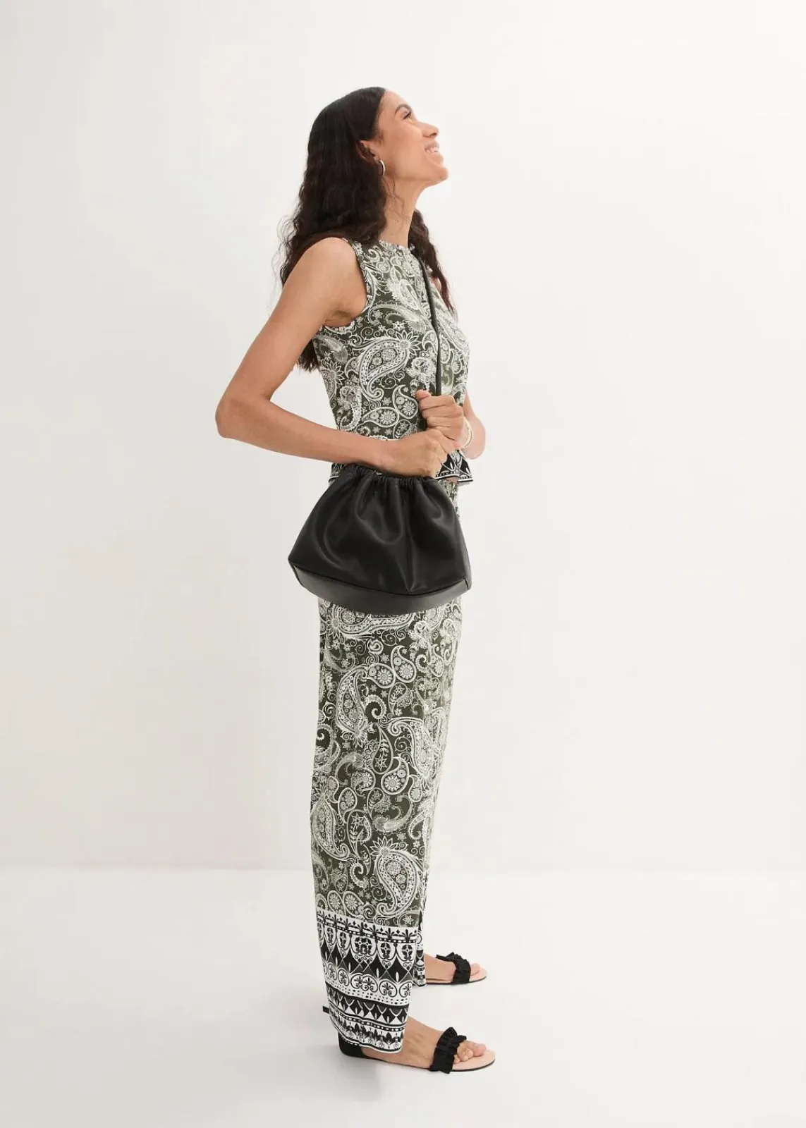 bonprix Bekleidung·Kleider|Hosen^Palazzo-Hose aus softem Viskose-Mix dunkeloliv paisley