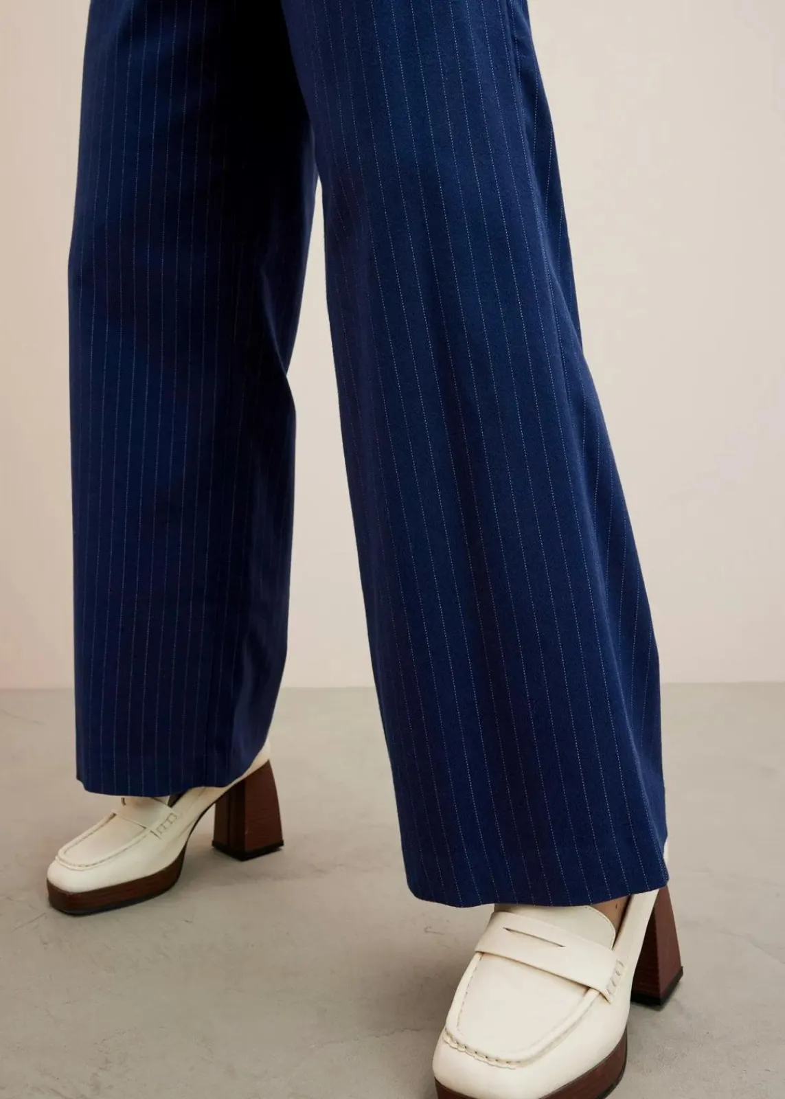 bonprix Hosen|Nachhaltigere Materialien^Palazzo-Hose in Wolloptik dunkelblau/wollweiß gestreift
