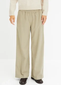 bonprix Bekleidung·Kleider|Nachhaltigere Materialien^Palazzo-Hose in Wolloptik new khaki/wollweiß gestreift