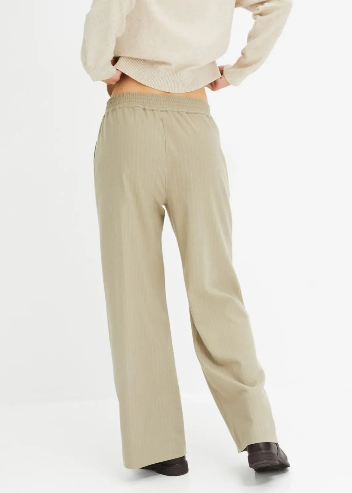 bonprix Bekleidung·Kleider|Nachhaltigere Materialien^Palazzo-Hose in Wolloptik new khaki/wollweiß gestreift