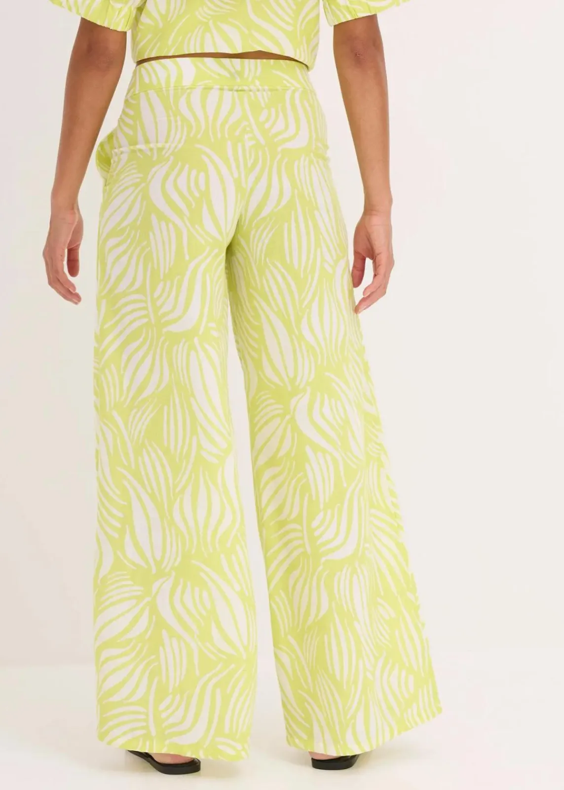 bonprix Hosen|Bekleidung·Kleider^Palazzo-Hose mit Bequembund zitrusgelb/wollweiß bedruckt