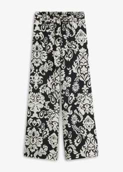 bonprix Bekleidung·Kleider|Hosen^Palazzo-Hose mit Bequembund schwarz/kieselbeige graphisch bedruckt