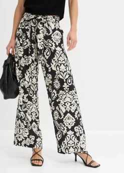 bonprix Bekleidung·Kleider|Hosen^Palazzo-Hose mit Bequembund schwarz/kieselbeige graphisch bedruckt