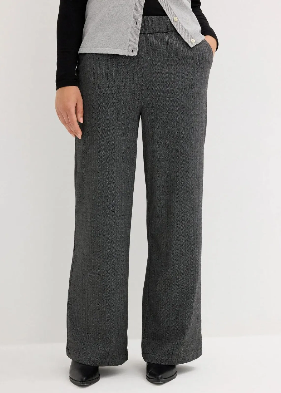 bonprix Bekleidung·Kleider|Hosen^Palazzo-Hose mit Bequembund schwarz/wollweiß meliert
