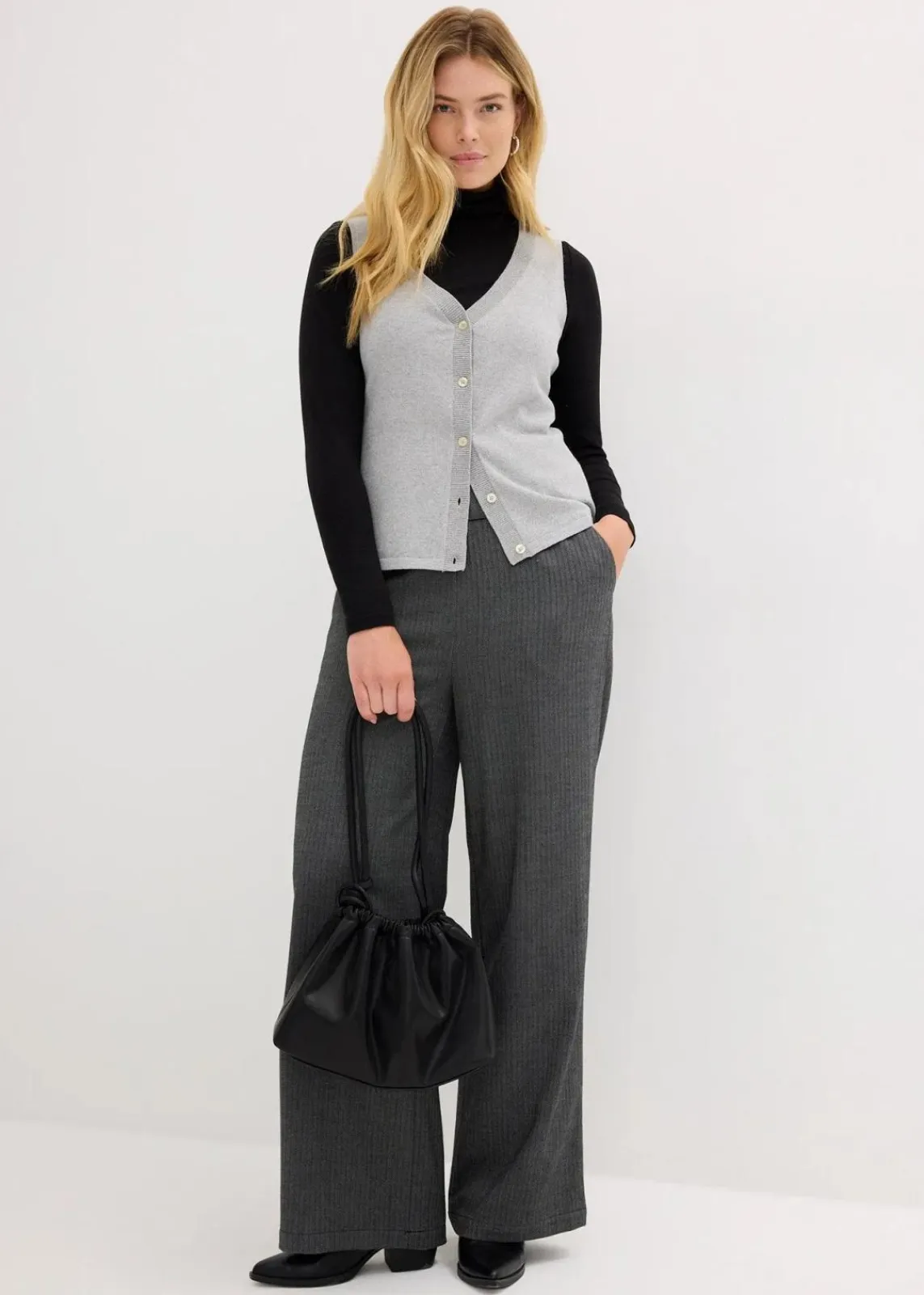 bonprix Bekleidung·Kleider|Hosen^Palazzo-Hose mit Bequembund schwarz/wollweiß meliert