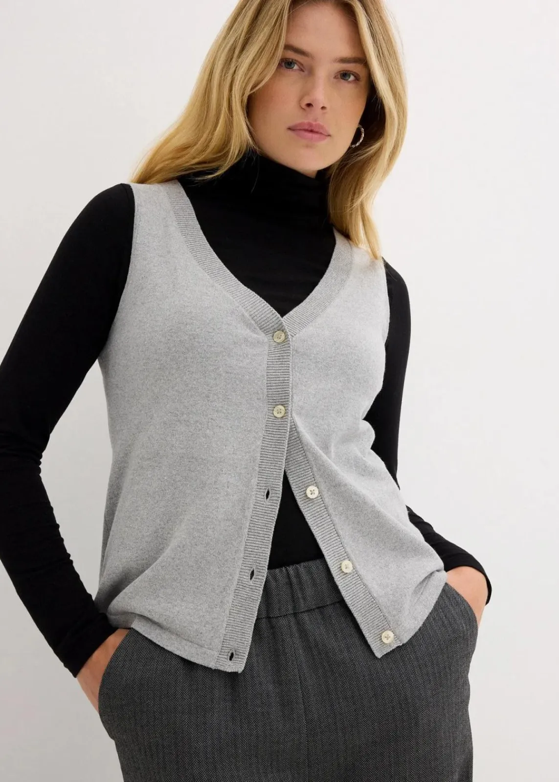 bonprix Bekleidung·Kleider|Hosen^Palazzo-Hose mit Bequembund schwarz/wollweiß meliert