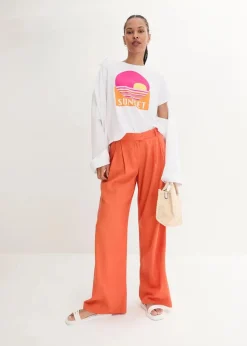 bonprix Hosen|Bekleidung·Kleider^Palazzo-Hose mit Leinen, sehr weit geschnitten kupferorange