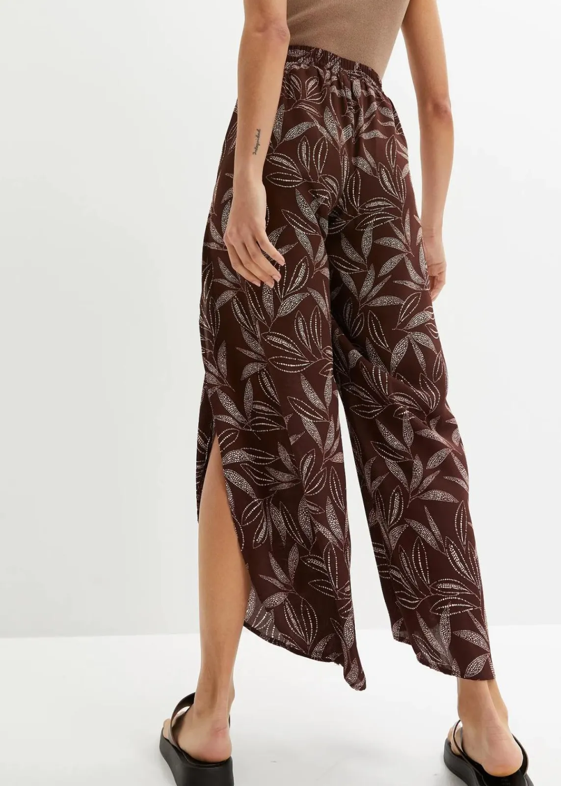 bonprix Hosen|Bekleidung·Kleider^Palazzo-Hose mit Schlitz terrabraun/sandbeige bedruckt