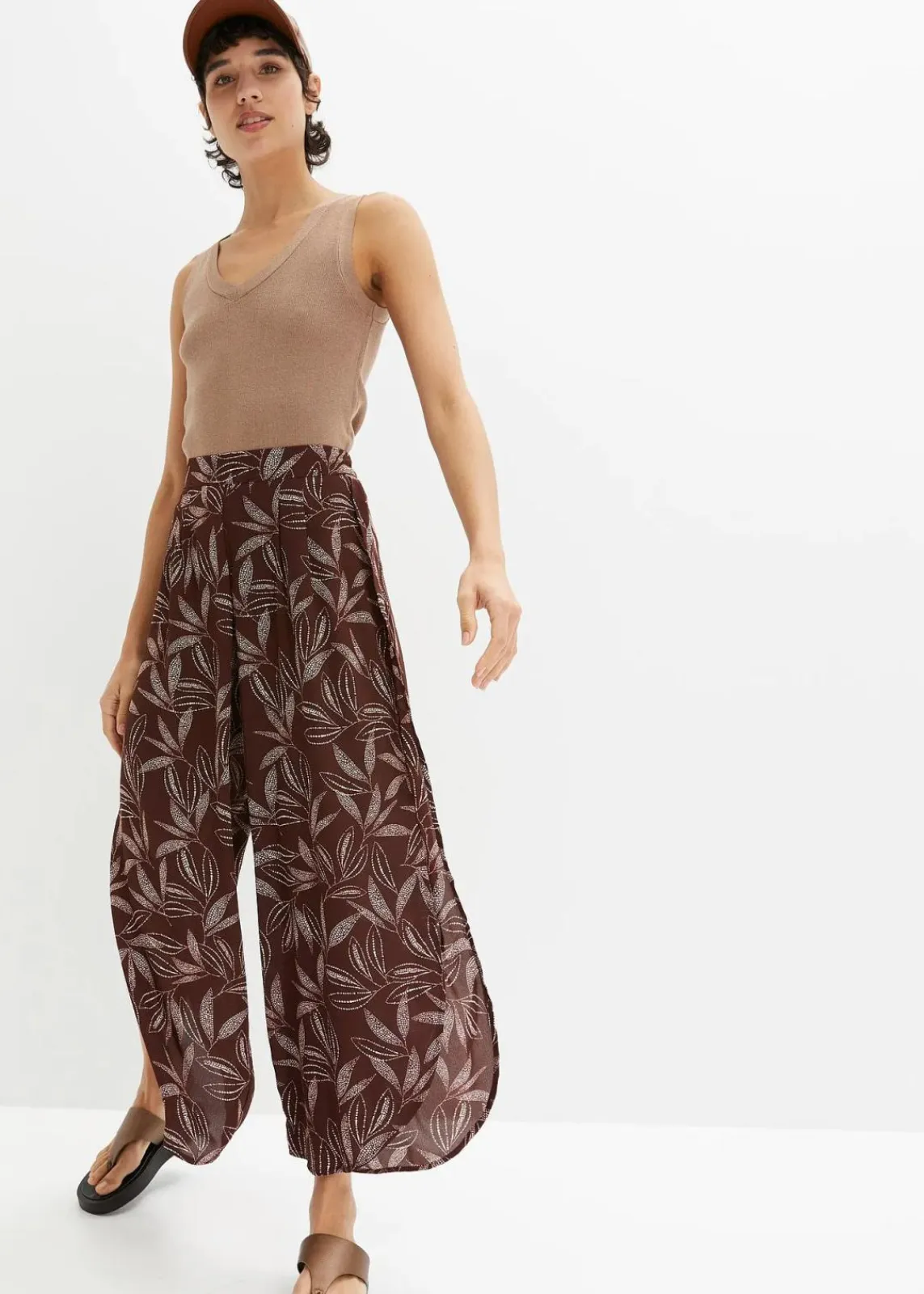 bonprix Hosen|Bekleidung·Kleider^Palazzo-Hose mit Schlitz terrabraun/sandbeige bedruckt