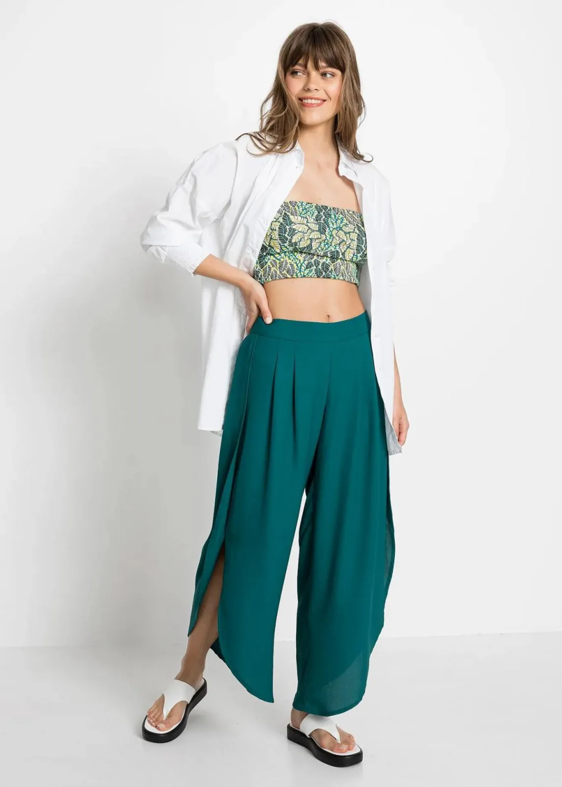 bonprix Bekleidung·Kleider|Hosen^Palazzo-Hose mit Schlitz petrol