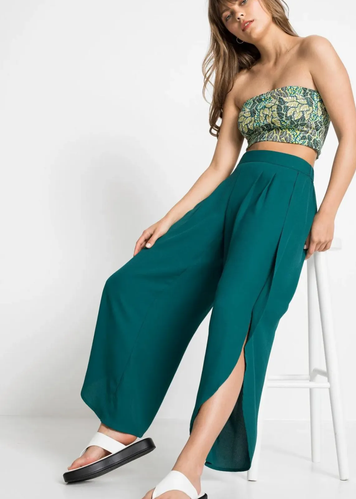 bonprix Bekleidung·Kleider|Hosen^Palazzo-Hose mit Schlitz petrol