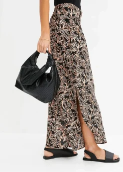 bonprix Bekleidung·Kleider|Hosen^Palazzo-Hose mit Schlitz schwarz/orange/natur bedruckt