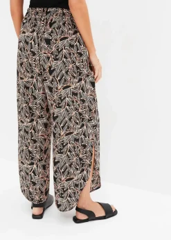 bonprix Bekleidung·Kleider|Hosen^Palazzo-Hose mit Schlitz schwarz/orange/natur bedruckt