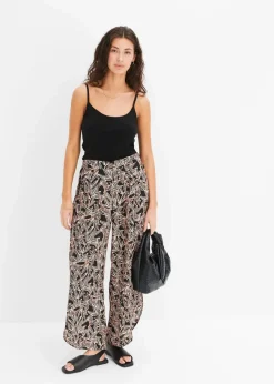 bonprix Bekleidung·Kleider|Hosen^Palazzo-Hose mit Schlitz schwarz/orange/natur bedruckt
