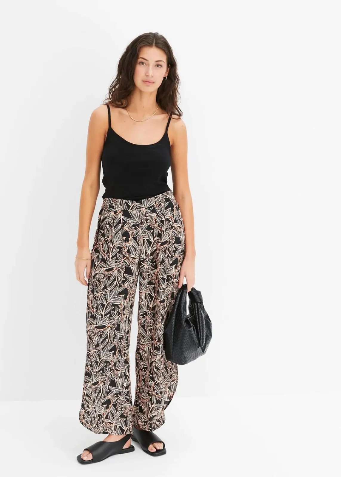 bonprix Bekleidung·Kleider|Hosen^Palazzo-Hose mit Schlitz schwarz/orange/natur bedruckt