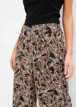 bonprix Bekleidung·Kleider|Hosen^Palazzo-Hose mit Schlitz schwarz/orange/natur bedruckt