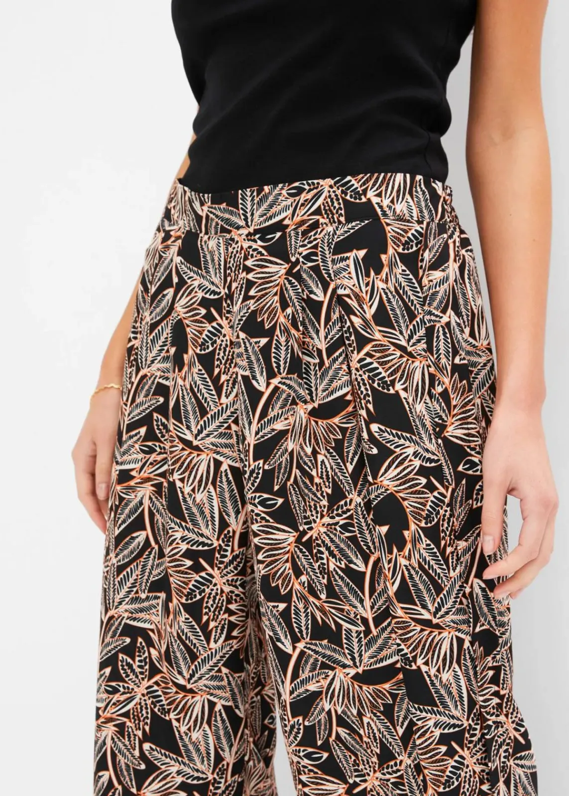 bonprix Bekleidung·Kleider|Hosen^Palazzo-Hose mit Schlitz schwarz/orange/natur bedruckt