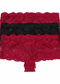 bonprix Wäsche·Höschen|Höschen^Panty mit Spitze 2+1 (3er Pack) abendrot + schwarz