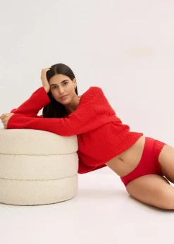bonprix Wäsche·Baumwollunterwäsche|Wäsche·Höschen^Panty mit Spitze (4er Pack) salsarot