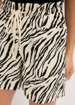 bonprix Nachhaltigere Materialien|Hosen^Paperbag Shorts mit Schnürung natur/schwarz zebra bedruckt