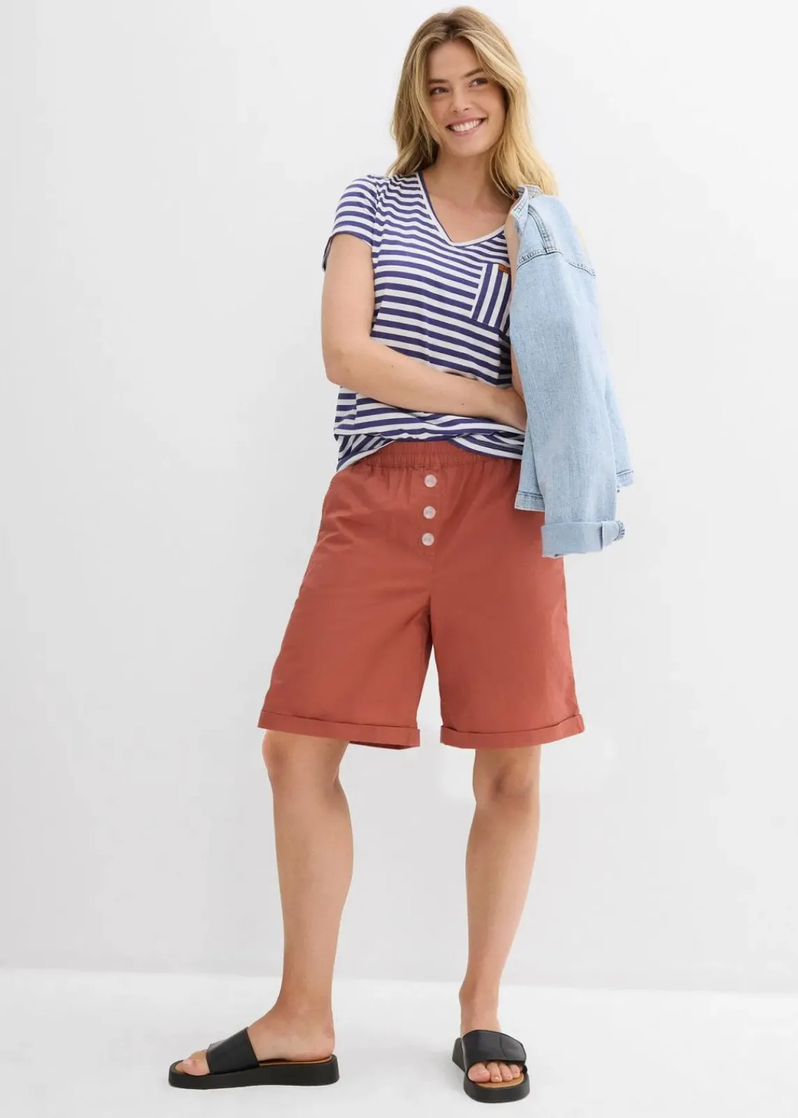 bonprix Hosen|Shorts^Papertouch-Bermuda aus Baumwoll-Mix cognac