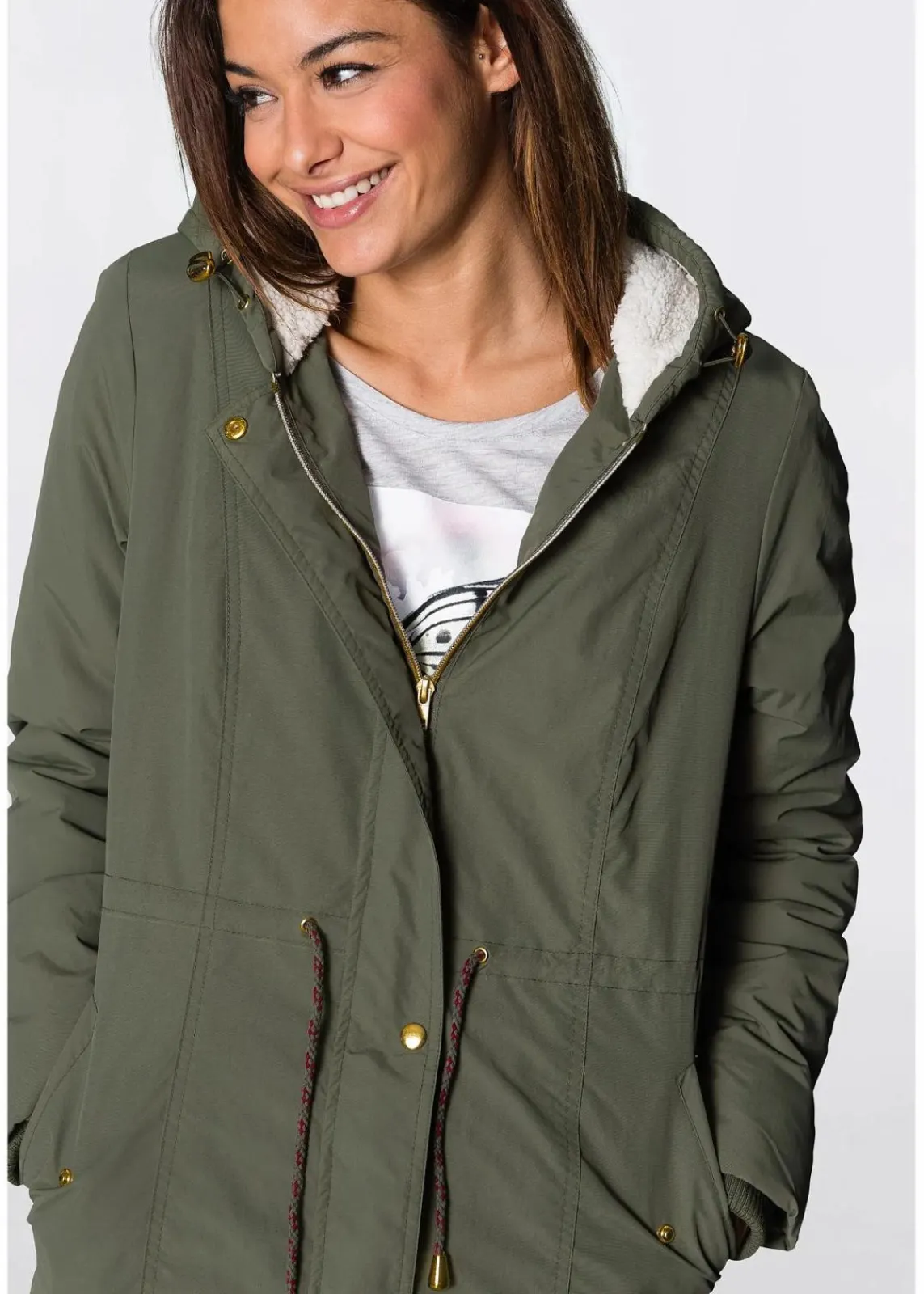 bonprix Bekleidung·Hosen|Jacken & Mäntel^Parka mit Teddy-Futter oliv