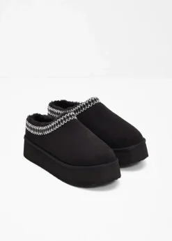 bonprix Hausschuhe|Gefütterte Winterschuhe^Plateau-Boots schwarz