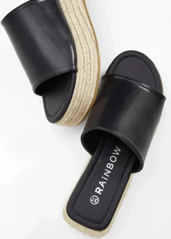 bonprix Sommerschuhe^Plateau-Pantoletten in Bast-Optik schwarz