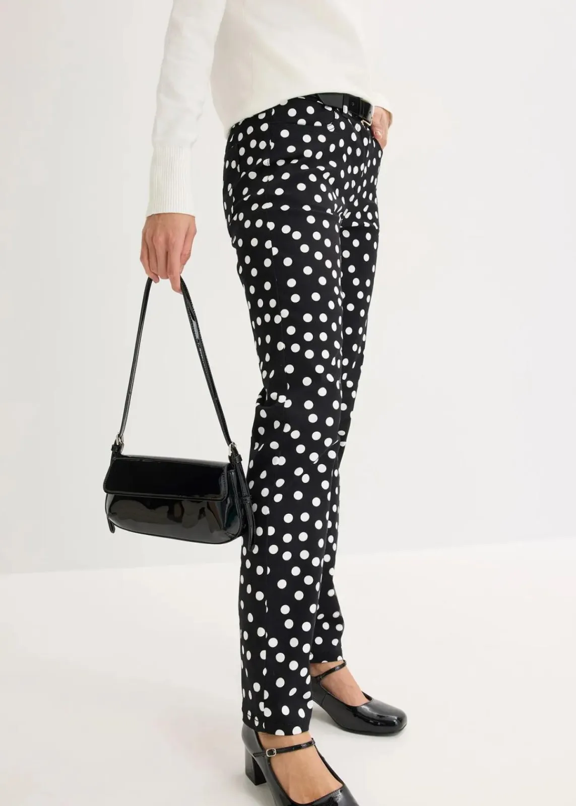 bonprix Bekleidung·Kleider|Hosen^5-Pocket-Stretch-Hose schwarz/wollweiß gepunktet