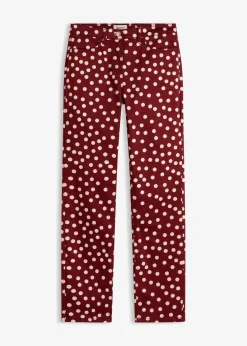 bonprix Hosen|Bekleidung·Kleider^5-Pocket-Stretch-Hose rubinrot/hellsand gepunktet