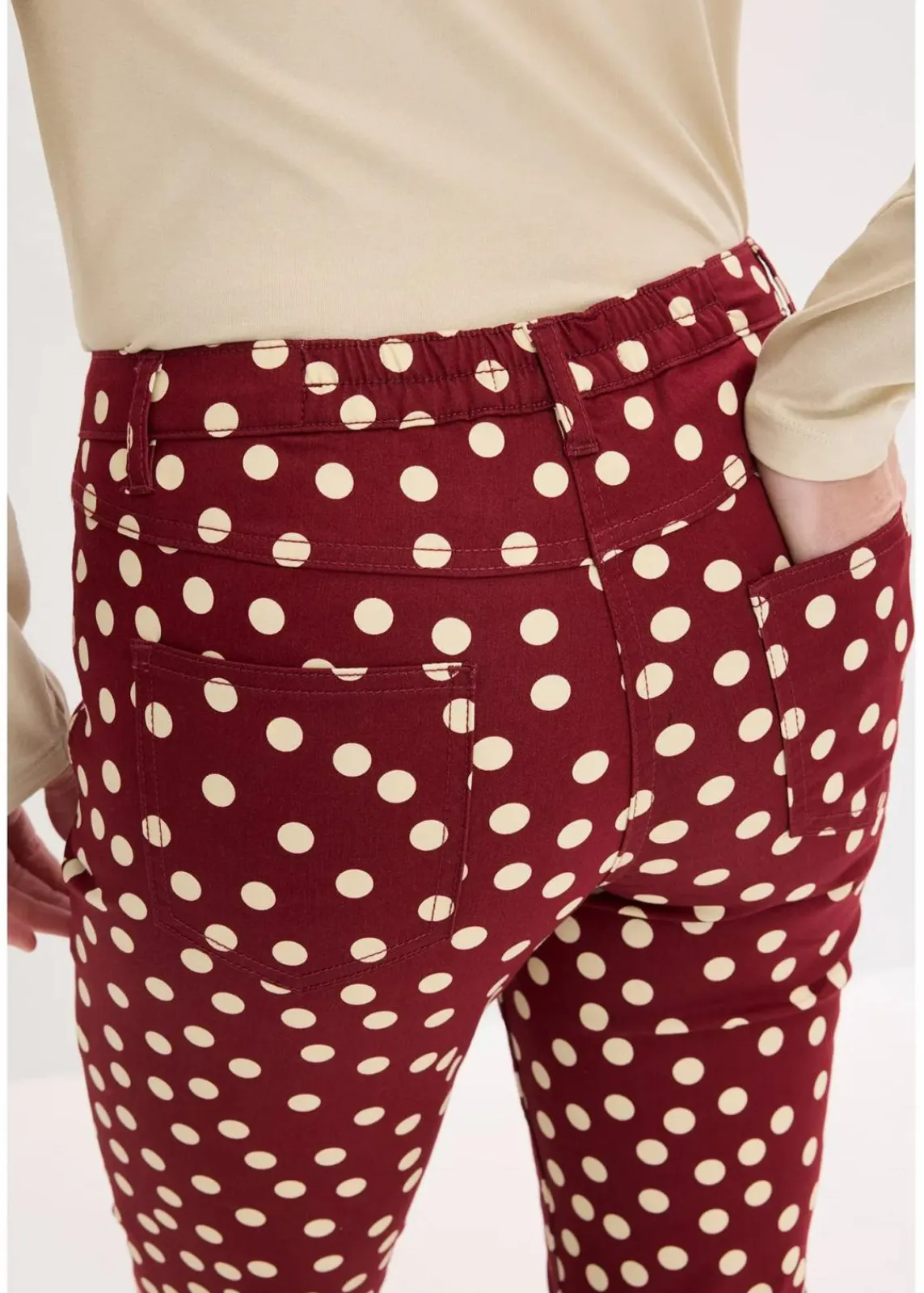 bonprix Hosen|Bekleidung·Kleider^5-Pocket-Stretch-Hose rubinrot/hellsand gepunktet