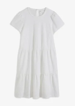 bonprix Bekleidung·Pullover & Strickjacken|Kleider^Polokleid mit Lochstickerei weiß