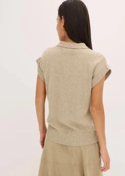 bonprix Pullover & Strickjacken|Strickmode^Polo-Pullover mit Baumwolle helloliv meliert