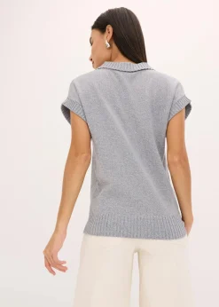 bonprix Strickmode|Pullover & Strickjacken^Polo-Pullover mit Baumwolle rauchblau meliert