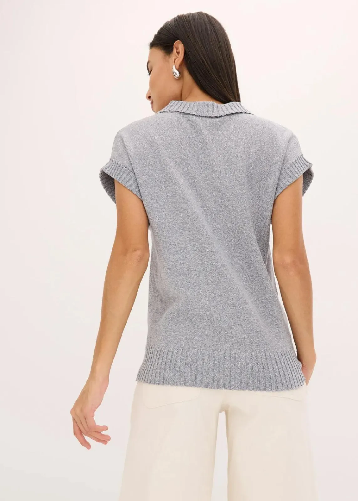 bonprix Strickmode|Pullover & Strickjacken^Polo-Pullover mit Baumwolle rauchblau meliert