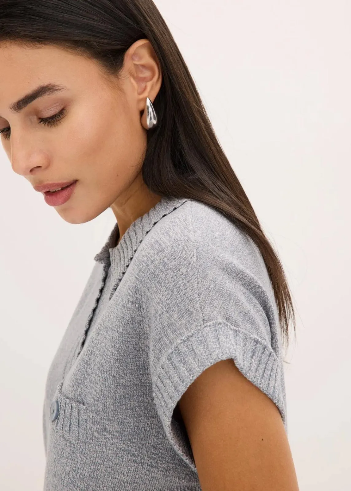 bonprix Strickmode|Pullover & Strickjacken^Polo-Pullover mit Baumwolle rauchblau meliert