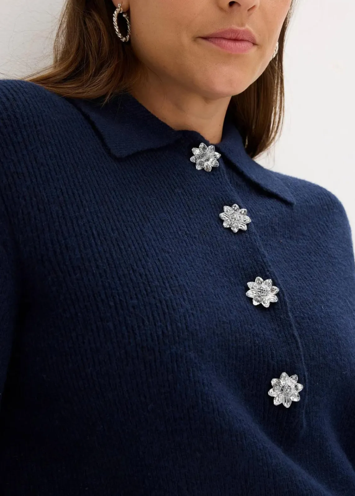 bonprix Pullover & Strickjacken|Strickmode^Polo-Pullover mit Wollanteil dunkelblau