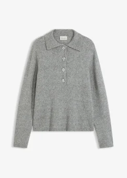 bonprix Bekleidung·Umstandsmode|Bekleidung·Jeans^Polo-Pullover mit Wollanteil grau meliert