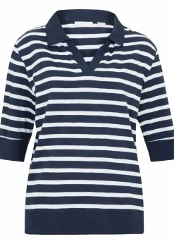 bonprix Shirts & Tops^Poloshirt aus Baumwolle-Viskose Mix dunkelblau/weiß gestreift