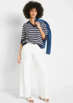 bonprix Shirts & Tops^Poloshirt aus Baumwolle-Viskose Mix dunkelblau/weiß gestreift