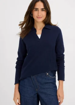 bonprix Nachhaltigere Materialien|Shirts & Tops^Poloshirt aus feiner Viskose dunkelblau
