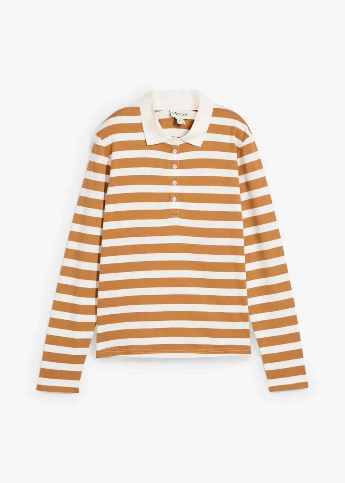 bonprix Shirts & Tops|Basics^Poloshirt aus schwerer Bio-Baumwolle wollweiß/haselnuss gestreift