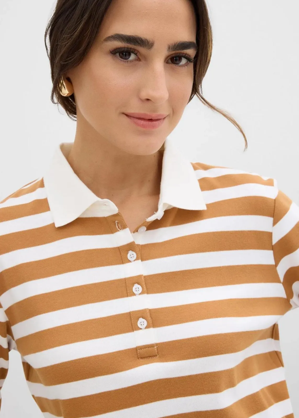 bonprix Shirts & Tops|Basics^Poloshirt aus schwerer Bio-Baumwolle wollweiß/haselnuss gestreift