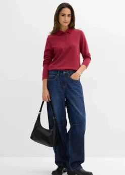 bonprix Nachhaltigere Materialien|Shirts & Tops^Poloshirt aus schwerer Bio-Baumwolle pflaumenrot